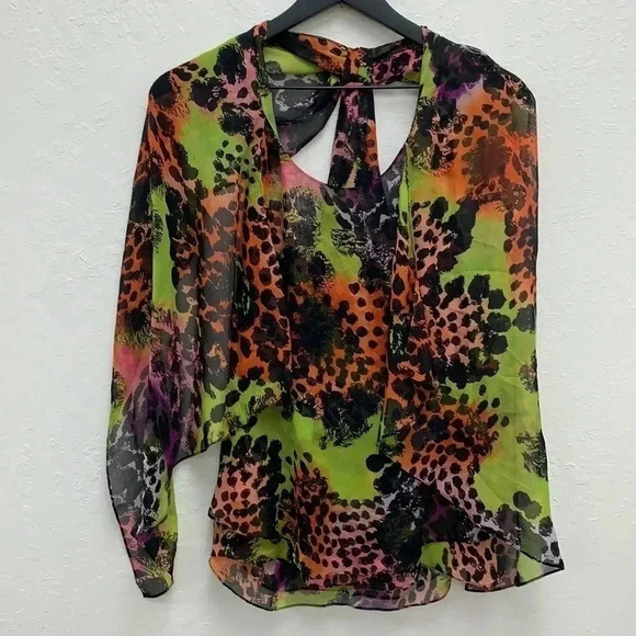 Diane Von Furstenberg Multi Print Marroca Silk Scarf Top Size 2 - Picture 2 of 6